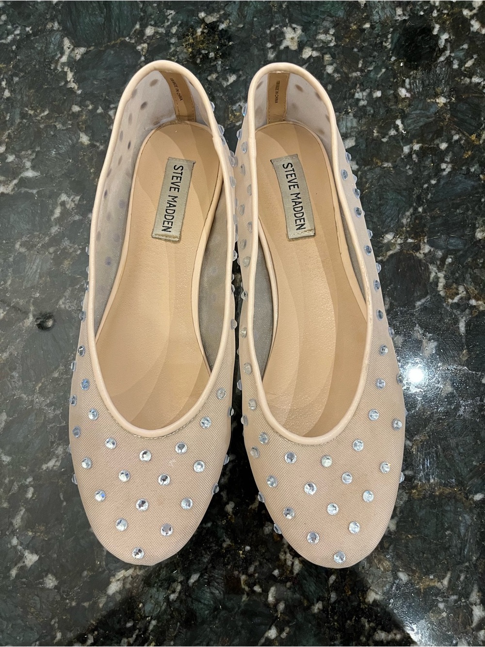 Steve Madden Blush Nude Crystal-Studded Ballet Flats